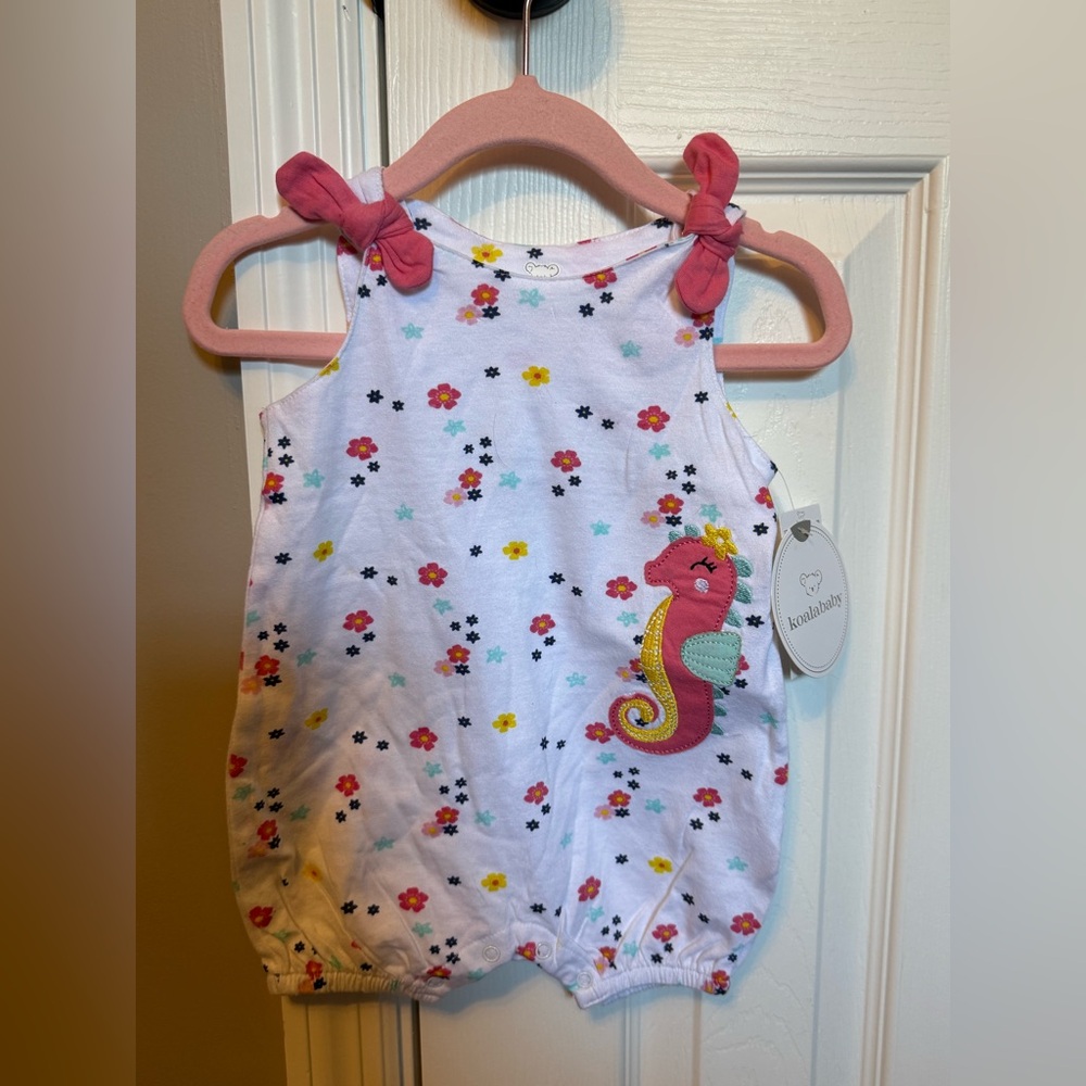 Koala Kids Seahorse Floral Romper - Pink and White